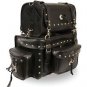 MOTORCYCLE OIL WATERPROOF 2 PC PVC SISSY TOURING TRAVEL BAR BAG W/STUDS 3 POCKET