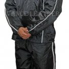 MOTORCYCLE BLACK WATERPROOF REFLECTIVE PIPING LIGHTWEIGHT RAIN GEAR SUIT W/HOOD