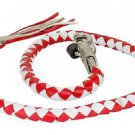 RED & WHITE HAND BRAIDED MOTORCYCLE OLD SCHOOL 42 INCHES GENUINE LEATHER WHIP