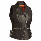 WOMEN'S MOTORCYCLE SEXY ZIPPER VEST SOFT COW LEATHER VEST WITH 2 SIDE STRAPS
