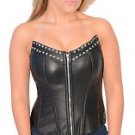 WOMEN'S SPIKED STUD SOFT LAMB SKIN ZIPPER HALTER TOP BLACK SEXY BUSTIER CORSET
