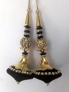 Decorative Black Indian Blouse Latkans Tassels Beaded Accessories Sewing 1 Pair