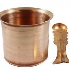 Copper Glass Vessel &  Spoon Hindu Puja Havan Diwali Navratra Relgigious Temple
