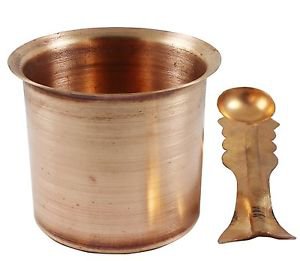 Copper Glass Vessel &  Spoon Hindu Puja Havan Diwali Navratra Relgigious Temple