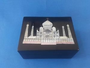 Taj Mahal Inlay Work 4"x3x2 Inch Black Marble Jewelry Box,trinket box + Shipp1