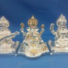 Set of 3 Silver Plated Lord Ganpati,Laxmi,Saraswati 3"Hindu God Puja Idol