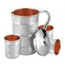 Set of 4 Water Glasses and a Jug Set, Indian Copper Pitcher Drinkware Set + Ship