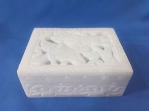 4"x3x1.5" White Marble Jewelry Ring Box handmade Carving work Rectangle Shape