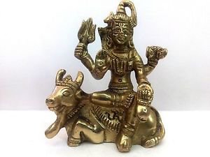 Lord Shiva Seated on His Mount Carrier Nandi - Fine Brass Figurine Statue + Ship