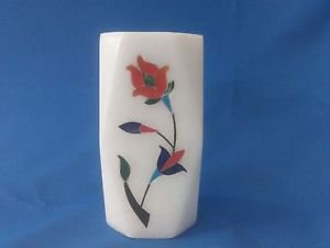 Marble Pen Stand Lattic Work Gemstones Inlaid Marquetry Art Decor Gifts FreeShip