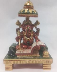 Hand Painted Beautiful Looking 6" Idol Lord of Success WoodenGanesh HomeDecor