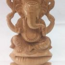 Wooden GANESH Statue 8" Inch Hand Carved Hindu Elephant God India Brown Lord