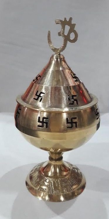 DECORATIVE BRASS DIYA OIL BURNER WITH OM ON TOP FOR PUJA AARTI IN TEMPLE