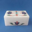 White Marble Jewelry Storage Box Real Gem Inlay Work HANDMADE FLORAL ART + Shipp