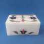 White Marble Jewelry Storage Box Real Gem Inlay Work HANDMADE FLORAL ART + Shipp