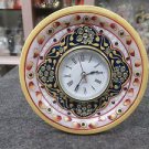 5" White Marble Table Watch Jaipur Hand Carfted Floral Art Home Decor Gifts