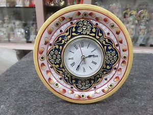 5" White Marble Table Watch Jaipur Hand Carfted Floral Art Home Decor Gifts