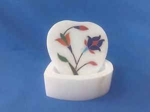 Gorgeous Heart Shape White Marble Jewelry Storage Box Real Gem Inlay Work Box $$