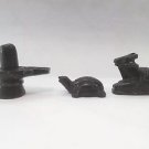 set of 3 black shivling nandi turtle Handcarving Sculpture Indian god pooja+Ship