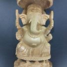 8" Wooden GANESH Statue Hand Carved Hindu Elephant God India Brown Lord idol