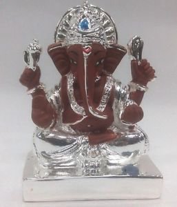 Good Looking Silver Plated Lord Ganpati 2"Hindu God Puja Idol Ganesh Home Decor