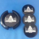 Taj Mahal inlay work on Black Marble Tea Coffee Coaster Set Awesome Gifts + Ship