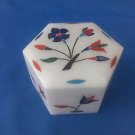 3"x3x2" White Marble Trinket Jewelry Box Inlay Pietra Dura Arts and Crafts Gifts