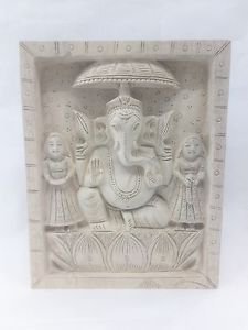 10x8" Inch Sevan Wood Hand Carved Hanging Ganesh Siddhi and Riddhi Home Decore