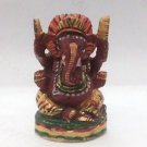 2" inch Hand Painted Idol Lord of Success Wooden Ganesha Statue Figure Sculpture