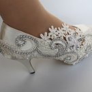 4” heel white silk lace open toe crystal Wedding shoes Bride size 5