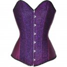 Ladies Fashion Purple Satin Lace Up Boned Sequined Bodyshaper Corset Bustier Top Overbust W580867D