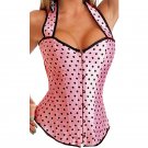 Pink Ladies Sexy Satin Halter Bustier Women Waist Trainer Dot Corset Steampunk Style W580872A