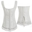 Women White Corsets Satin Body Waist Trainer Floral Bustier Lace Up Lingerie Bodyshaper W580894