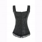 Women Black Corsets Satin Body Waist Trainer Floral Bustier Lace Up Lingerie Bodyshaper W580894B