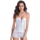 Women White Lace Up Steampunk Corset Sexy Bustier Corset Zipper Overbust Slim Strapless W580881B