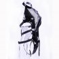 Black Women Hollow Out Leather Vinyl Lingerie Sleeveless Halter Neckline Attached Garters W850733