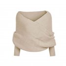 Thick Women Autumn Winter V Neck Long Sleeve Off Shoulder Fashion Pullover Knitted Sweater WT73040A