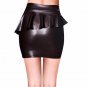 Faux Leather Asymmetrical Peplum Mini Casual Skirt Women Vinyl Leather Faux Black Skirts W377986