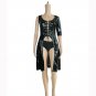 Sexy Black Clubwear One-shoulder Faux leather Women Midi Dress costume With Hood Nightwear W84402