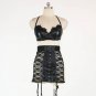 Hot Lace Hollow Out Sexy Seduce Black Women Lace Bra With Garter Faux Leather Lingerie W850503
