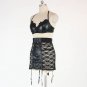 Hot Lace Hollow Out Sexy Seduce Black Women Lace Bra With Garter Faux Leather Lingerie W850503