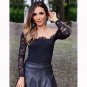 Sexy XL Black Embroidery Crochet Lace Crop Top Strapless Long Sleeve Hot Sale 2017 Hot sale W910007