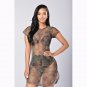 Sexy Woman Summer O-Neck Short Sleeves Camouflage Dresses See Through Cool Dress WT32704
