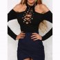 Women Bandage Knitted Off-Shoulder Halter Long Sleeves High Quality Hollow Out Sexy Ladies WT32644B