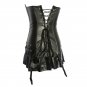 Zipper Black Faux Leather Corset With Skirt Steampunk Overbust Corset Bustiers Corselet W589002B