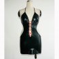 Sexy Backless Short Halter Backless Club Black Cheap Fashion Vinyl Leather Kleid Dress W7706