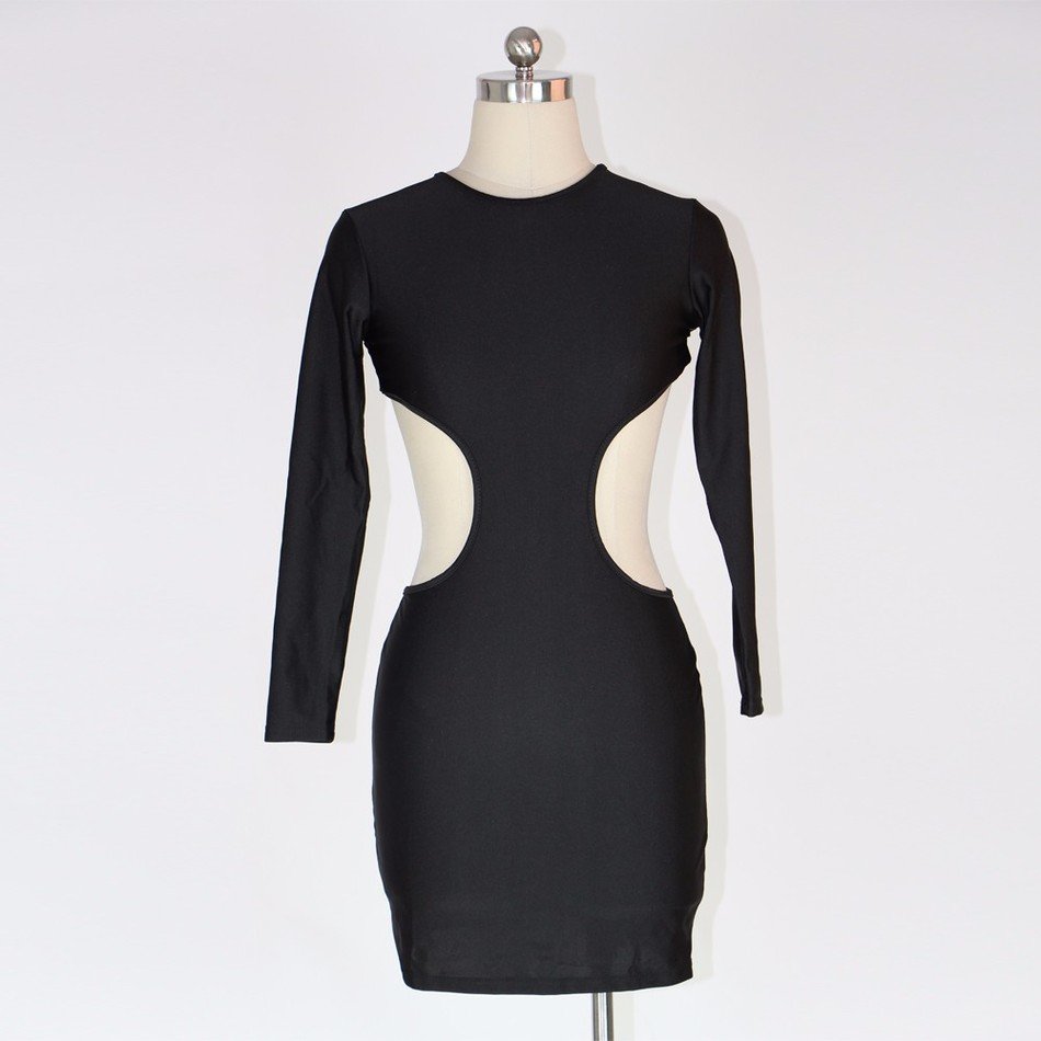 Bodycon Dress Long Sleeve Backless Slim Fit Clubwear Dress Sexy Midi Pencil Dress W203225C