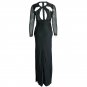 Women Sexy Keyhole Double Slit Maxi Dress Long Sleeve Mesh Insert Gown With Sequin Front W845130