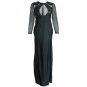 Women Sexy Keyhole Double Slit Maxi Dress Long Sleeve Mesh Insert Gown With Sequin Front W845130