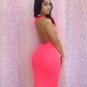 Sexy Bodycon dress one shoulder stretch spandex Peacock feathers print backless club wear W203714E